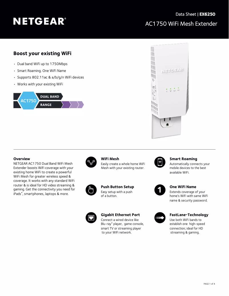 Página 1 del manual Ficha técnica Netgear EX6250v2