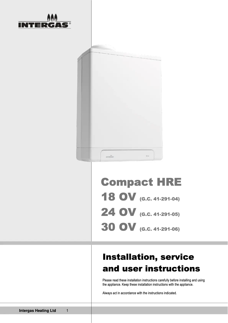 Page 1 de la notice Guide d'installation Intergas Compact HRE 30 OV