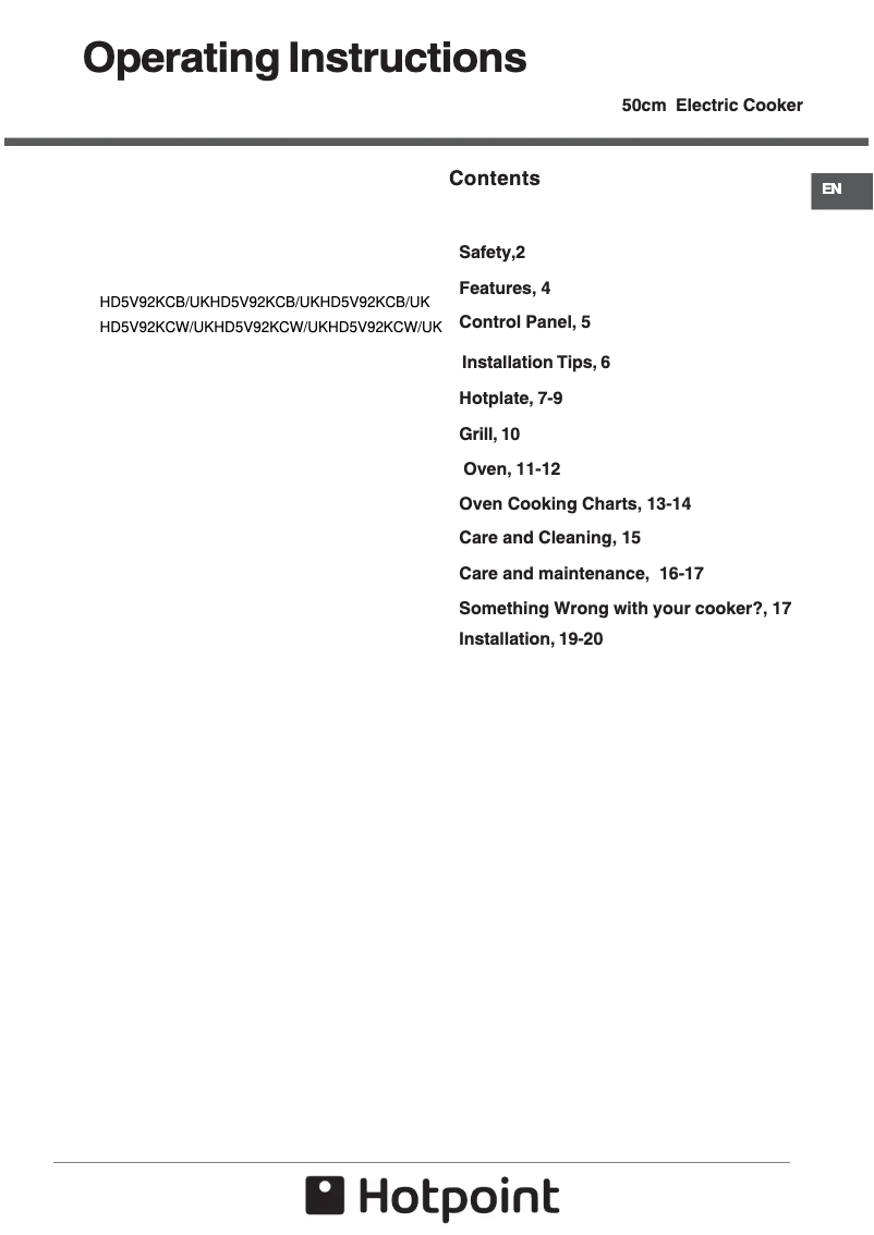 Image de la première page du manuel de l'appareil HD5V92KCW