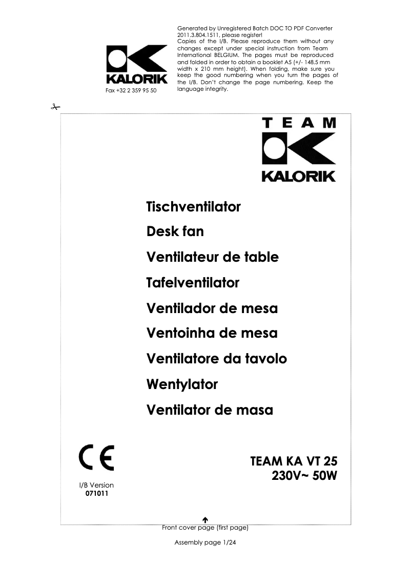 Página 1 del manual Manual de usuario Team KA VT 25