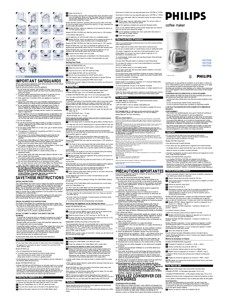 Page n°1 - Manuel utilisateur Philips HD7538