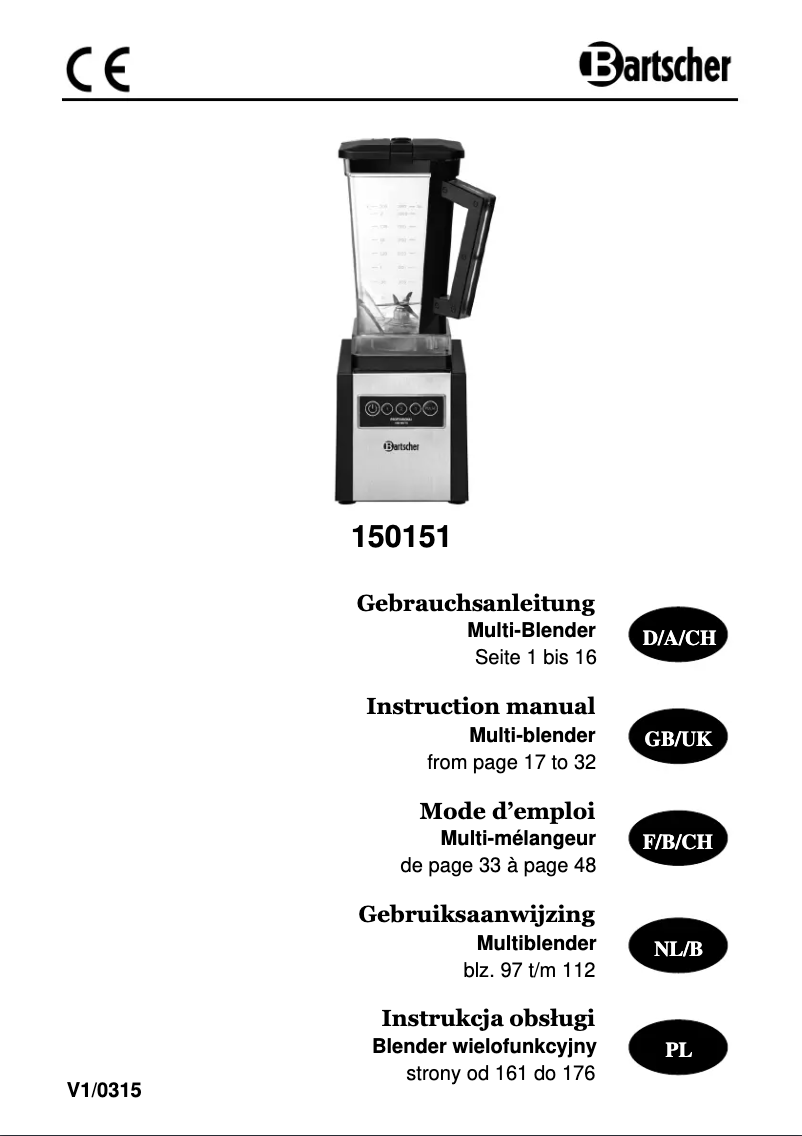 Page 1 de la notice Manuel utilisateur Bartscher 150151