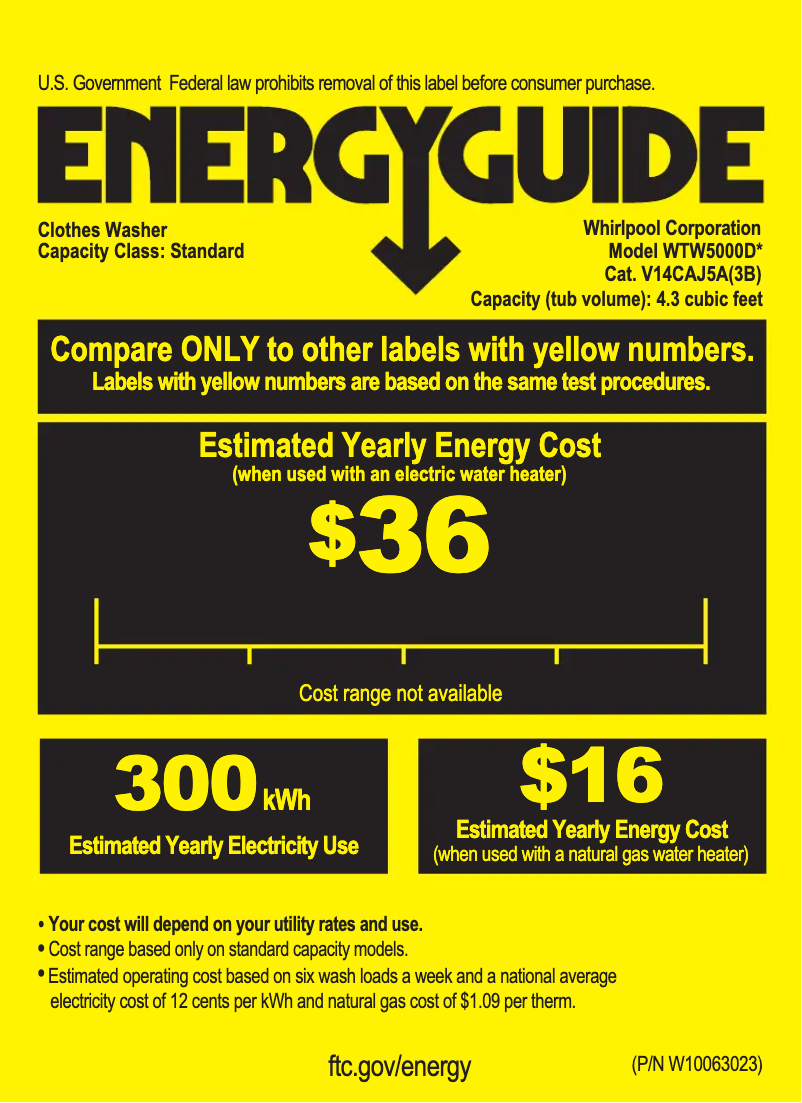 Page 1 de la notice Label énergétique Whirlpool WTW5000DW