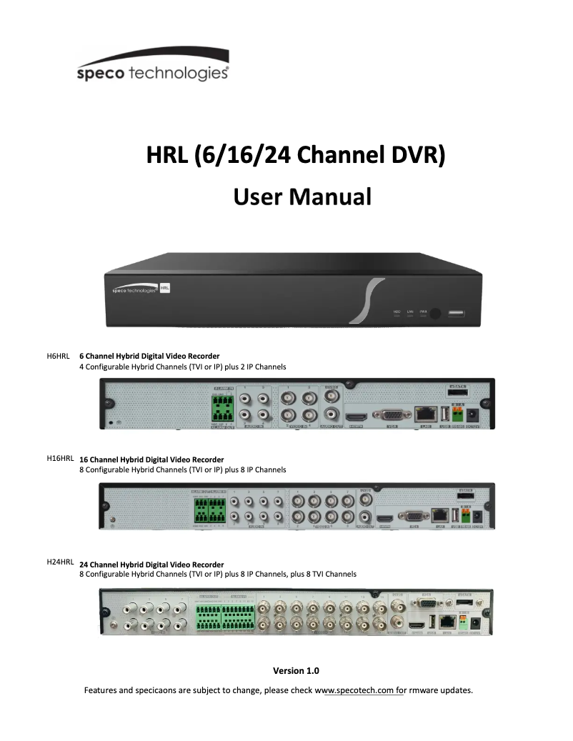 Page 1 de la notice Manuel utilisateur Speco Technologies H16HRL