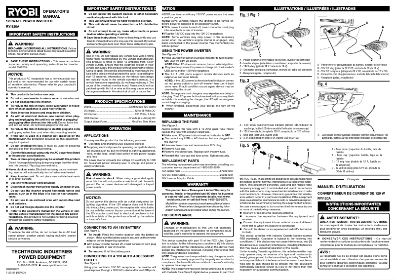 Page n°1 - Manuel utilisateur RYOBI RYi120A