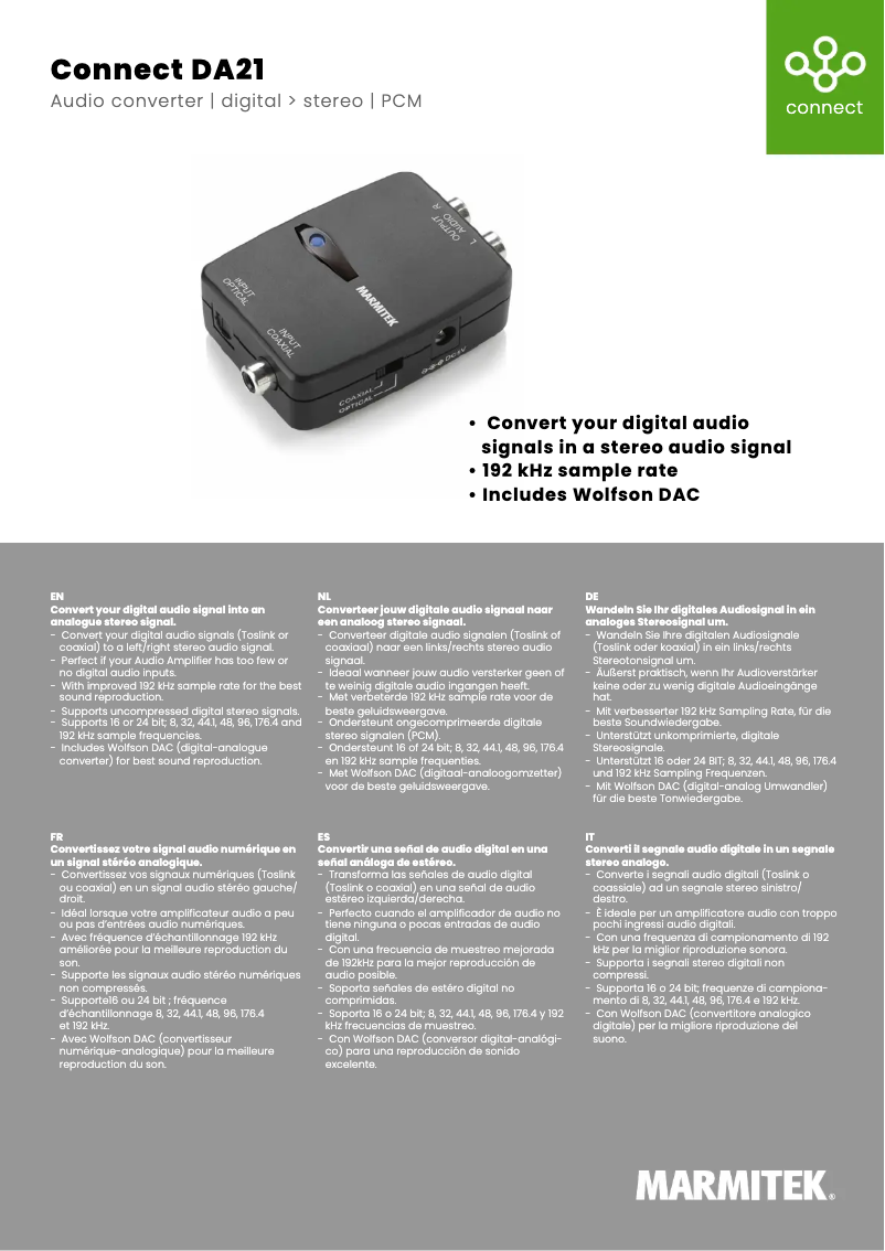 Page 1 de la notice Fiche technique Marmitek Connect DA21