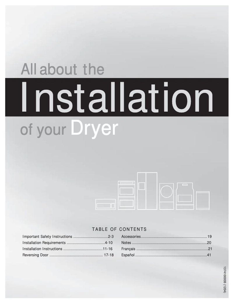Page 1 de la notice Guide d'installation Frigidaire FARG1011MW