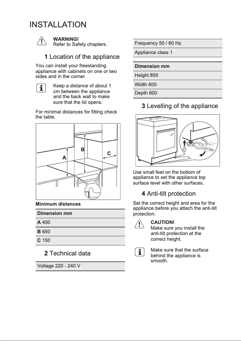 Page 1 de la notice Guide d'installation Electrolux EKS61300OX