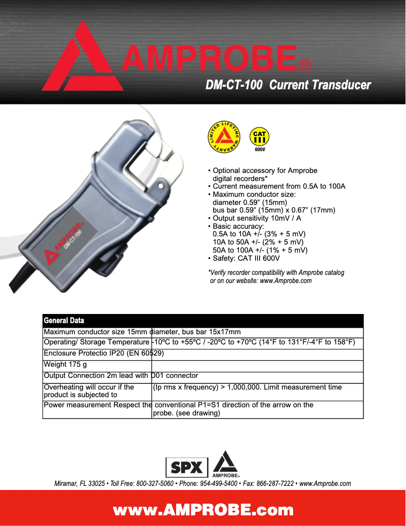 Page 1 de la notice Manuel utilisateur Amprobe DM-CT-100
