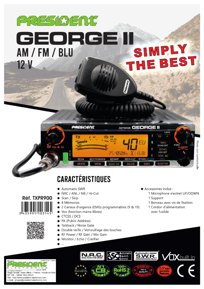 Page 1 de la notice Fiche technique President GEORGE II