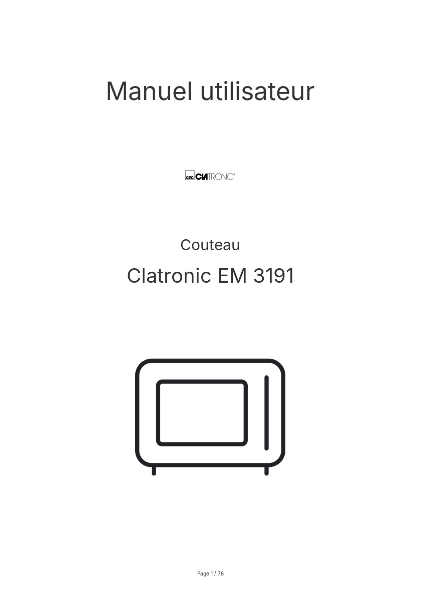 Page n°1 - Manuel utilisateur Clatronic EM 3191