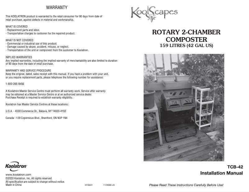 Page n°1 - Manuel utilisateur KoolScapes TCB-42