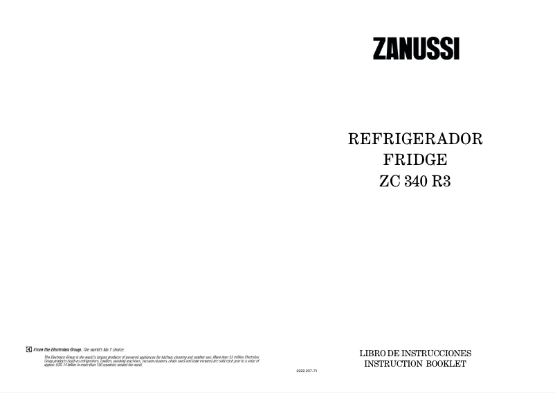 Page 1 de la notice Manuel utilisateur Zanussi ZC340R3