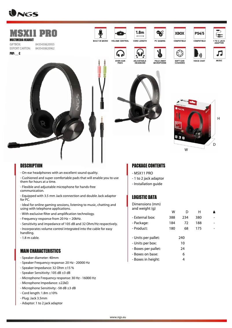 Page n°1 - Fiche technique NGS MSX11 PRO
