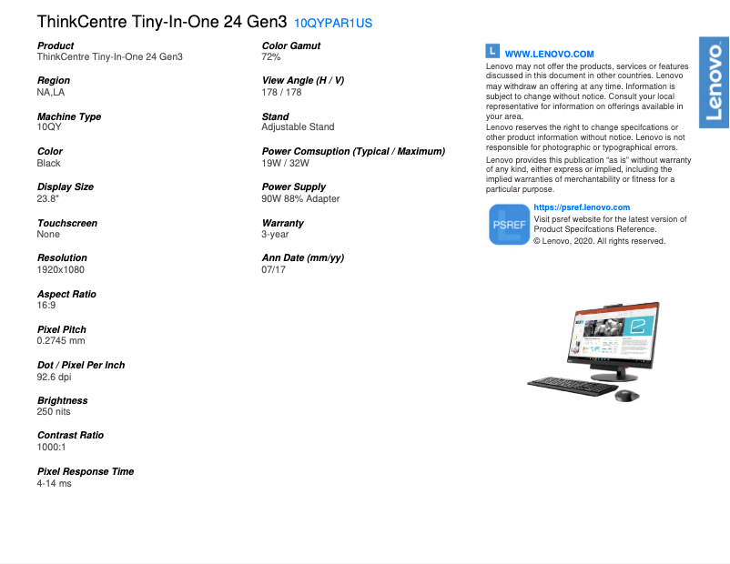 Image de la première page du manuel de l'appareil ThinkCentre Tiny-In-One 24 Gen 3
