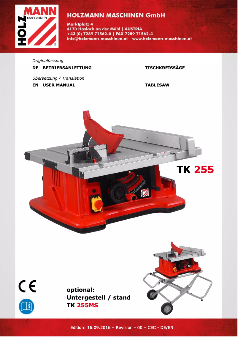 Page n°1 - Manuel utilisateur Holzmann TK255