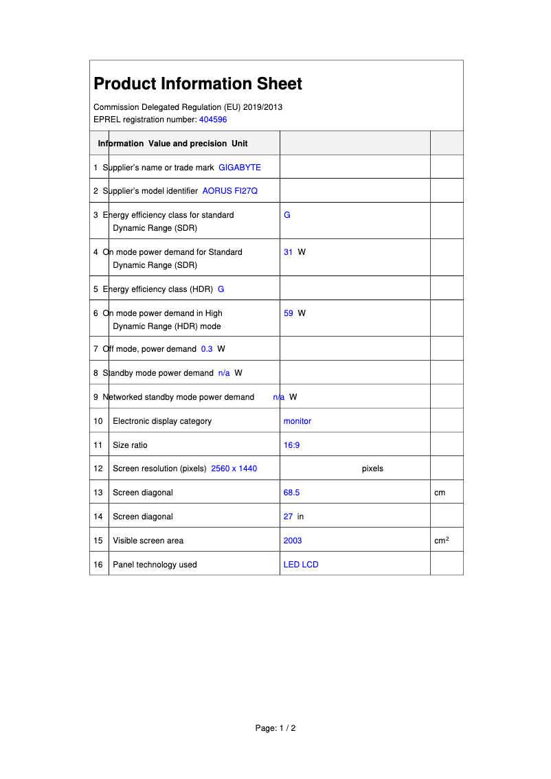 Image de la première page du manuel de l'appareil AORUS FI27Q