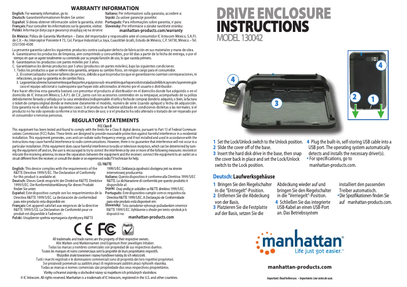 Page 1 de la notice Manuel utilisateur Manhattan 130042