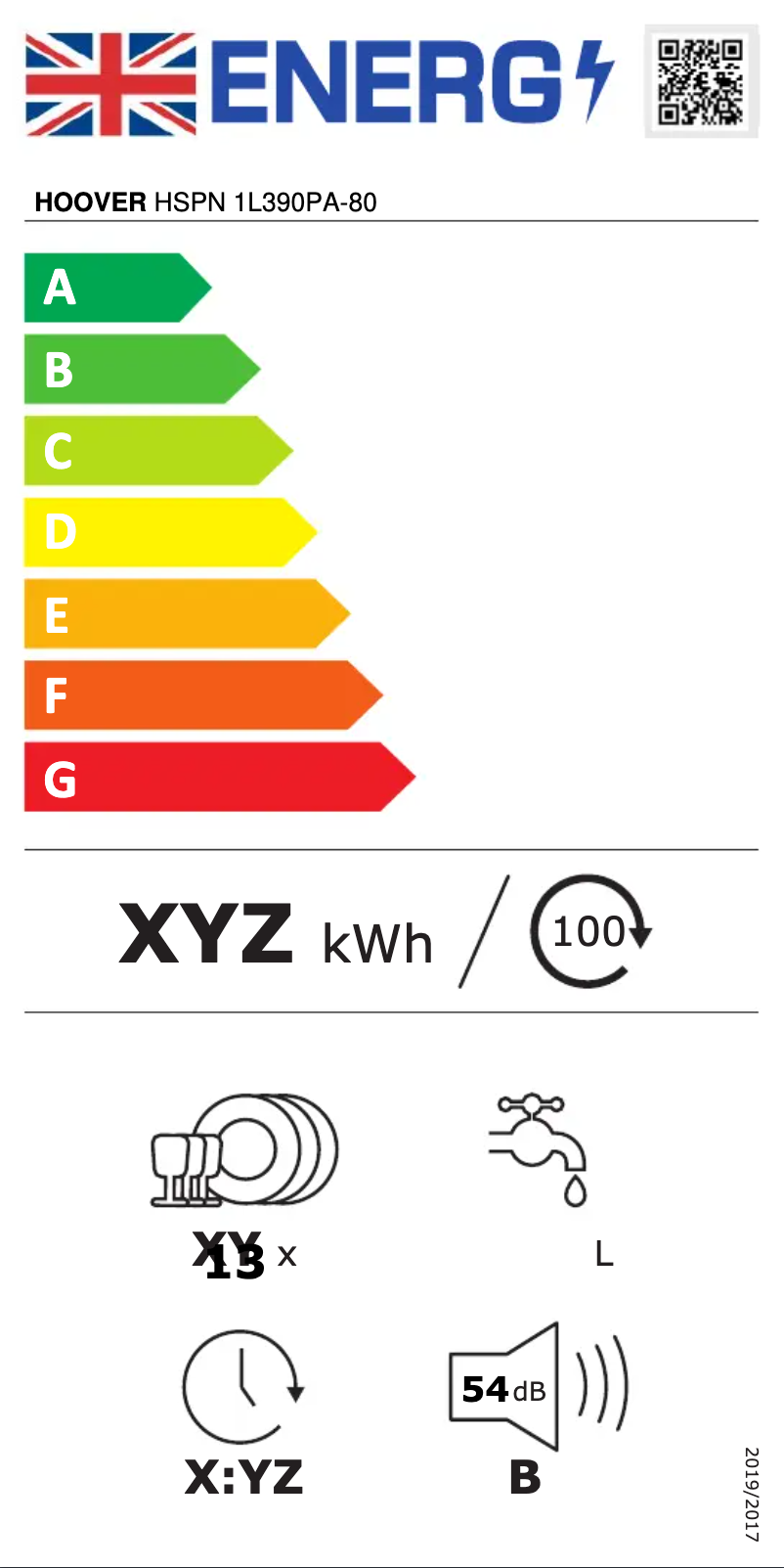 Page n°1 - Label énergétique Hoover HSPN 1L390PA-80