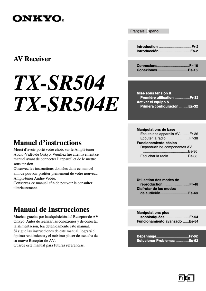 Image de la première page du manuel de l'appareil TX-SR504E