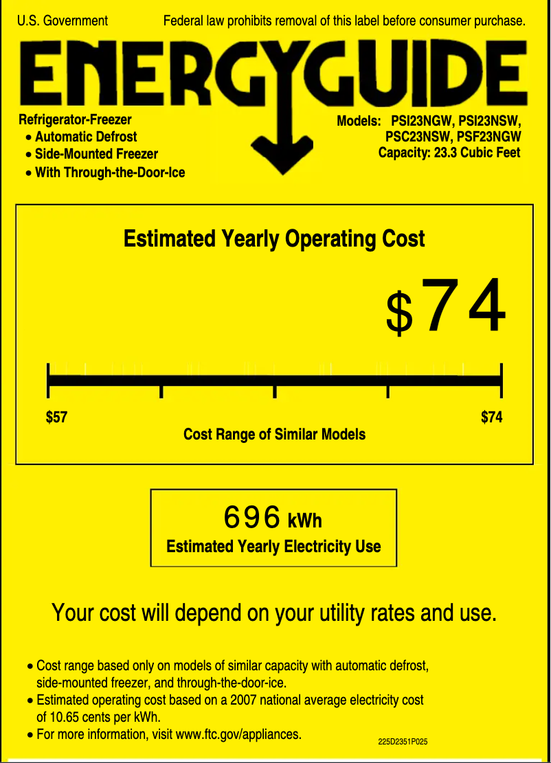 Page n°1 - Label énergétique GE Profile PSC23NSWSS