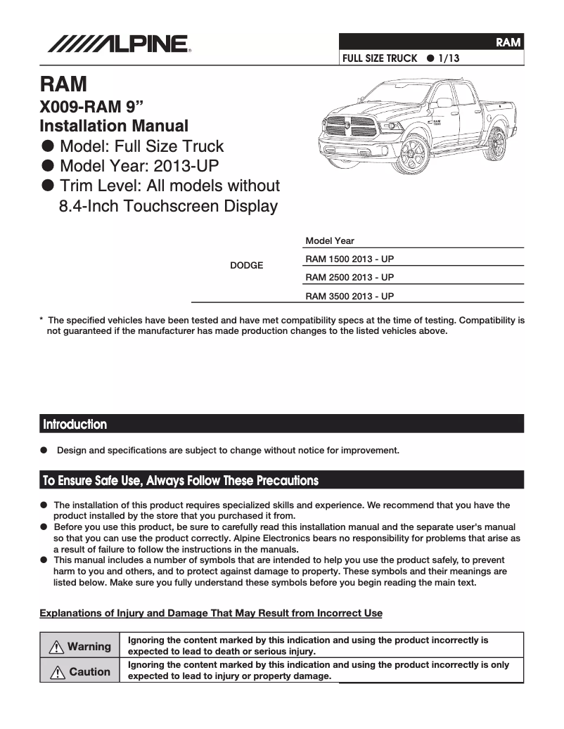 Page 1 de la notice Manuel utilisateur Alpine X009-RAM