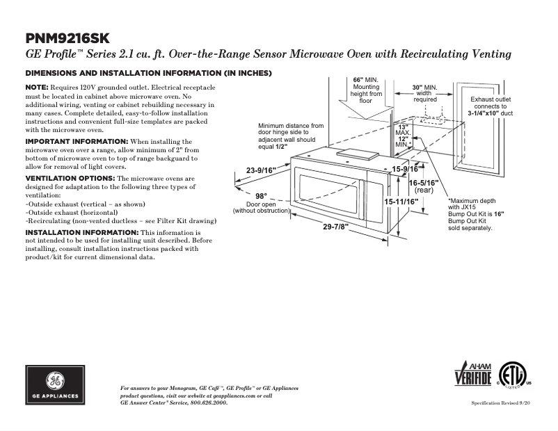 Page 1 de la notice Fiche technique GE PNM9216SKSS