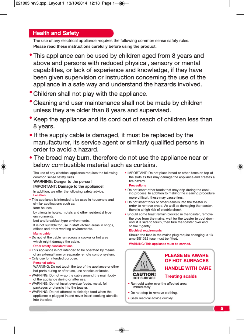 Page 1 de la notice Manuel utilisateur Morphy Richards Chroma 221109