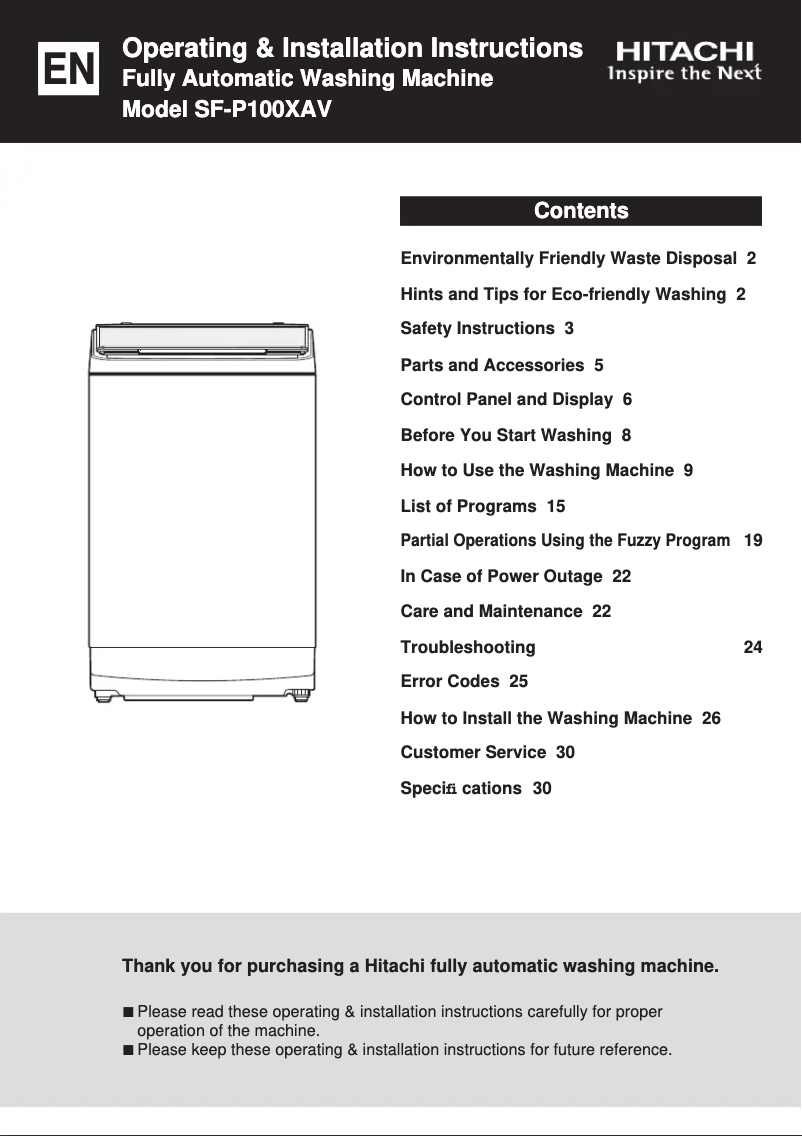Image de la première page du manuel de l'appareil SF-P100XAVSL