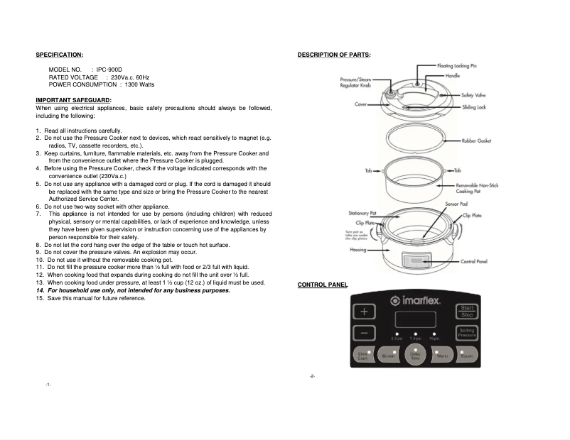 Page 1 de la notice Manuel utilisateur Imarflex IPC-900D