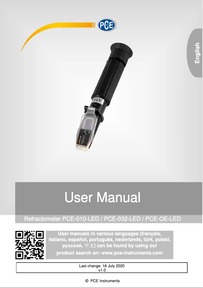 Page n°1 - Manuel utilisateur PCE Instruments PCE-010-LED