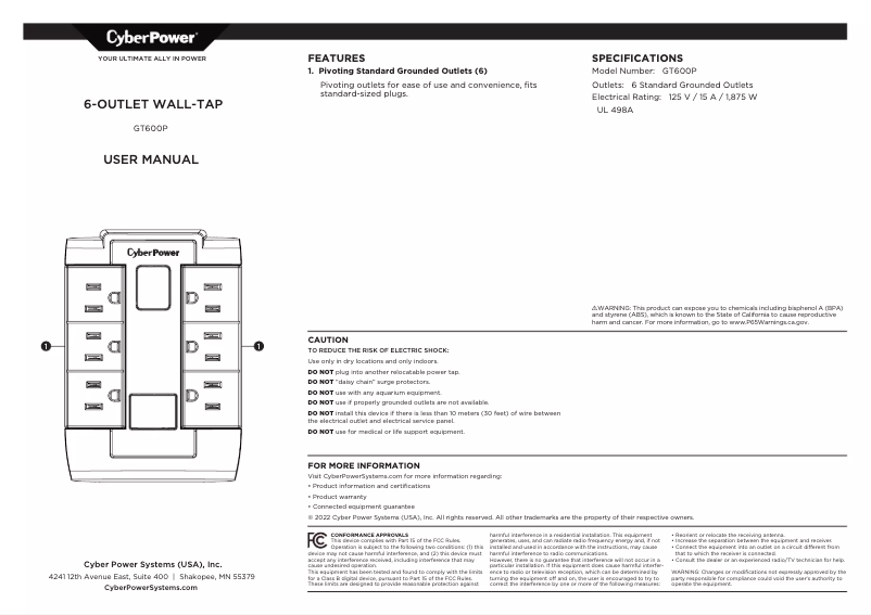 Page 1 de la notice Manuel utilisateur CyberPower GT600P