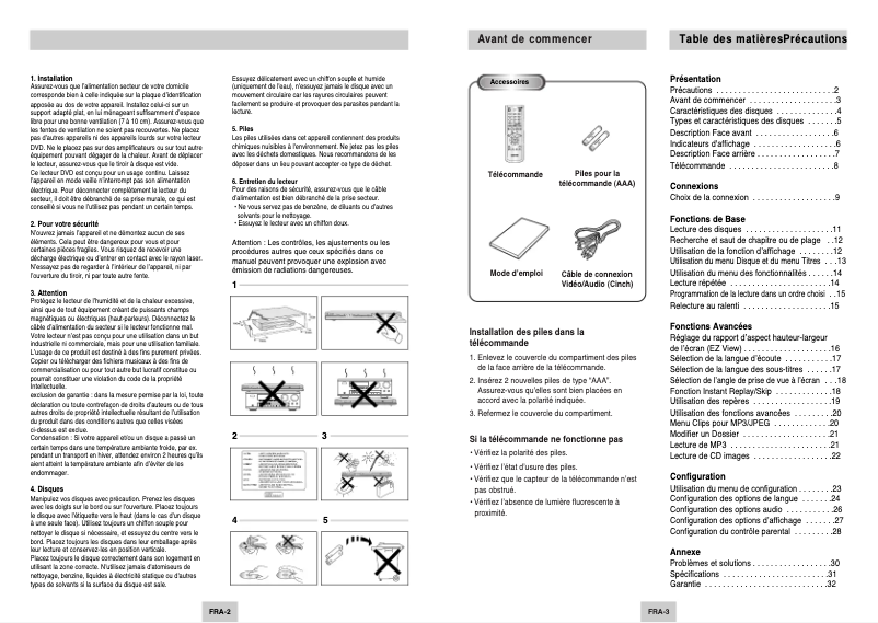 Page n°1 - Manuel utilisateur Samsung DVD-P145