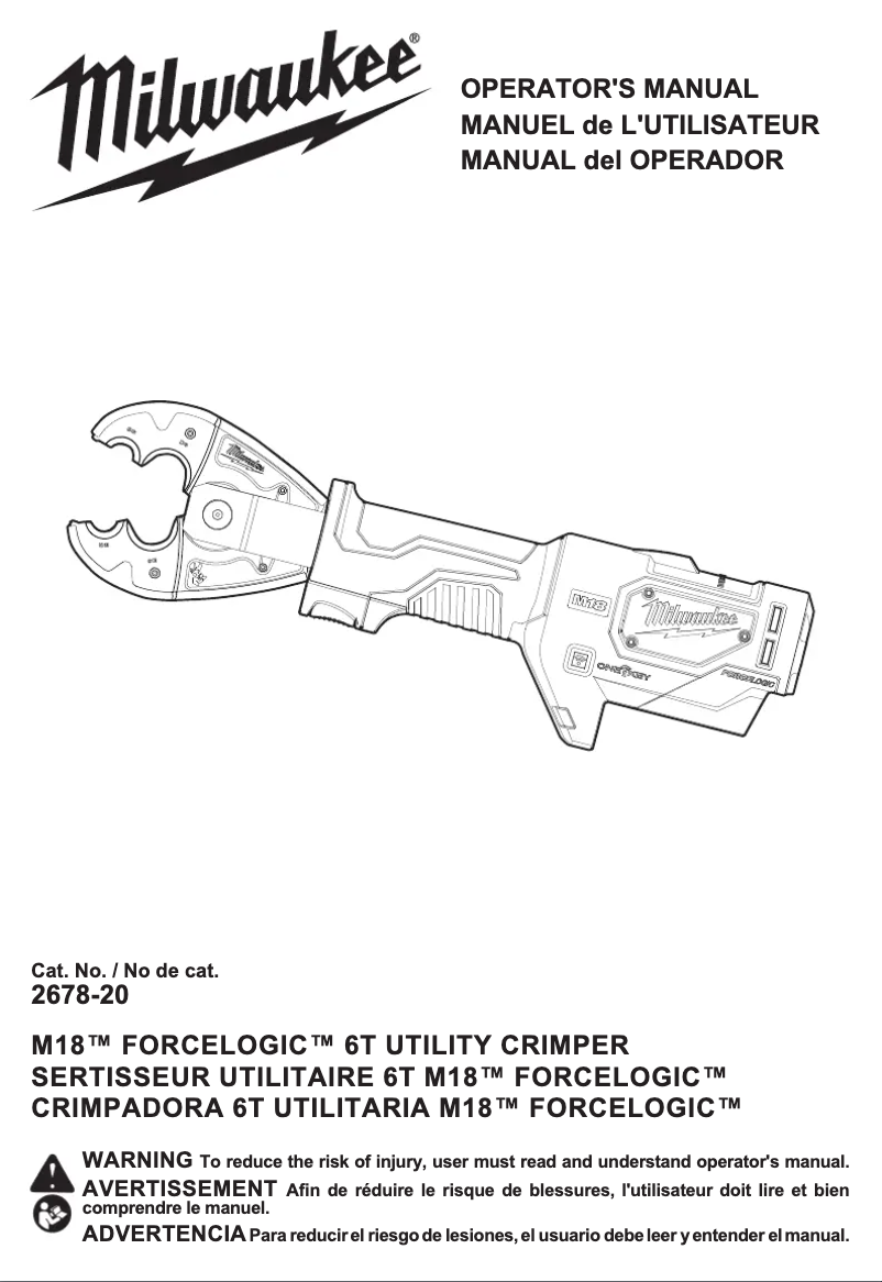 Page 1 de la notice Manuel utilisateur Milwaukee M18 Force Logic 2678-20