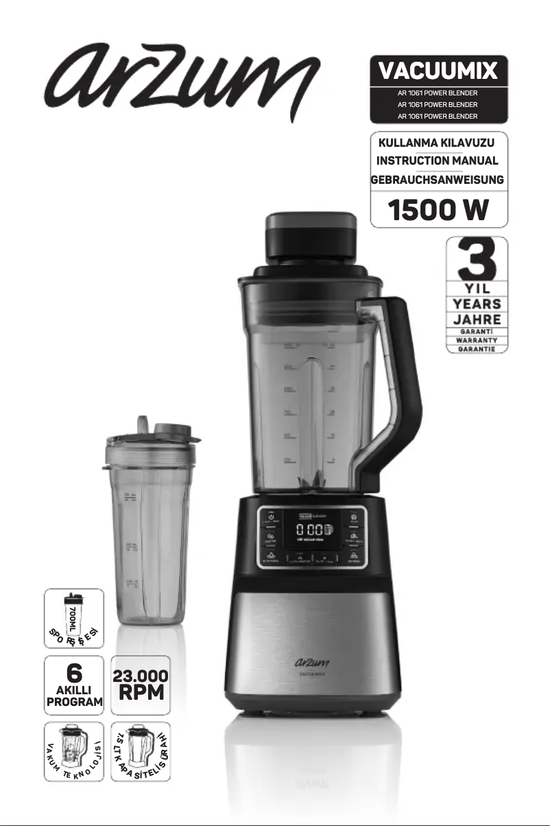 Page 1 de la notice Manuel utilisateur Arzum Vacuumix AR1061