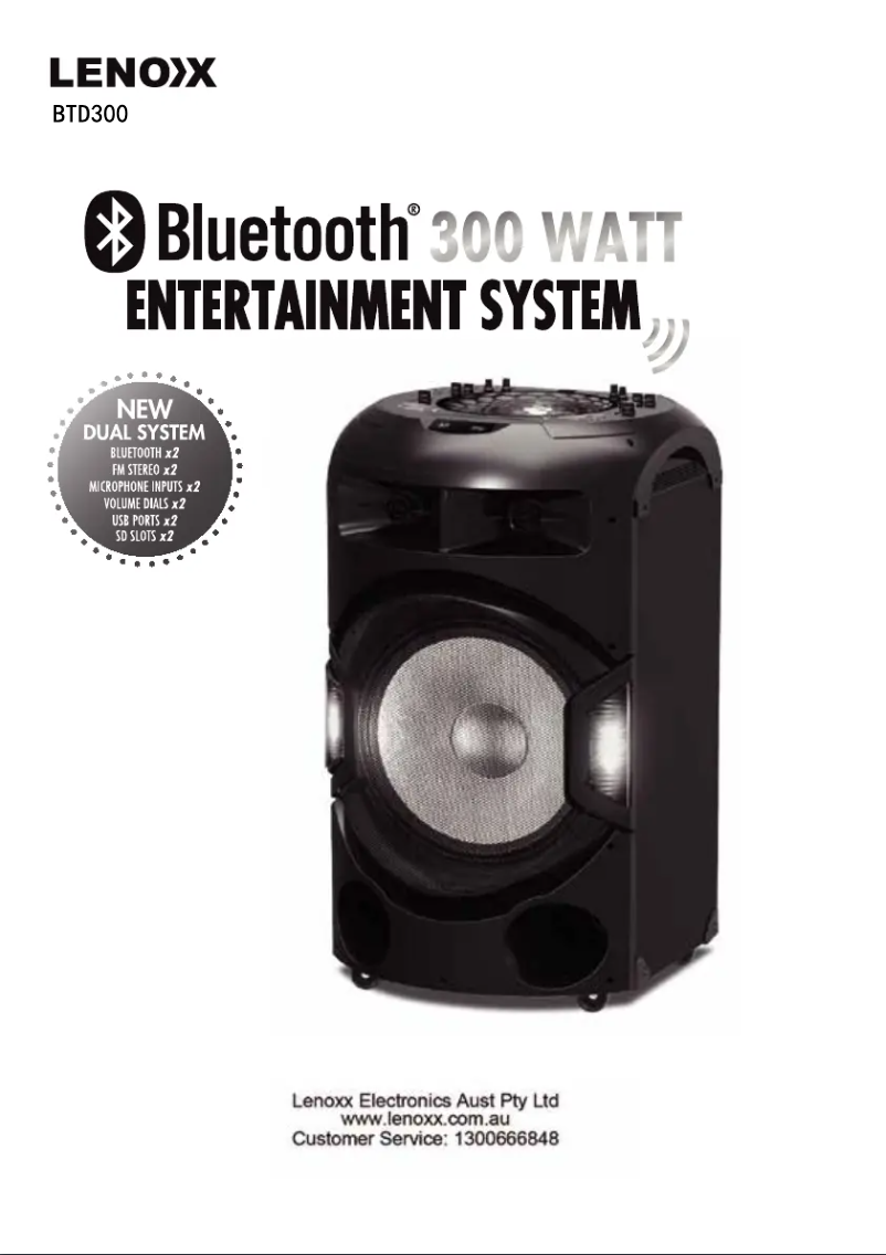 Page 1 de la notice Manuel utilisateur Lenoxx BTD300