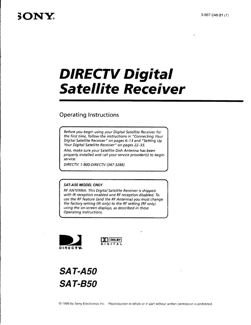 Page 1 de la notice Manuel utilisateur Sony SAT-A50