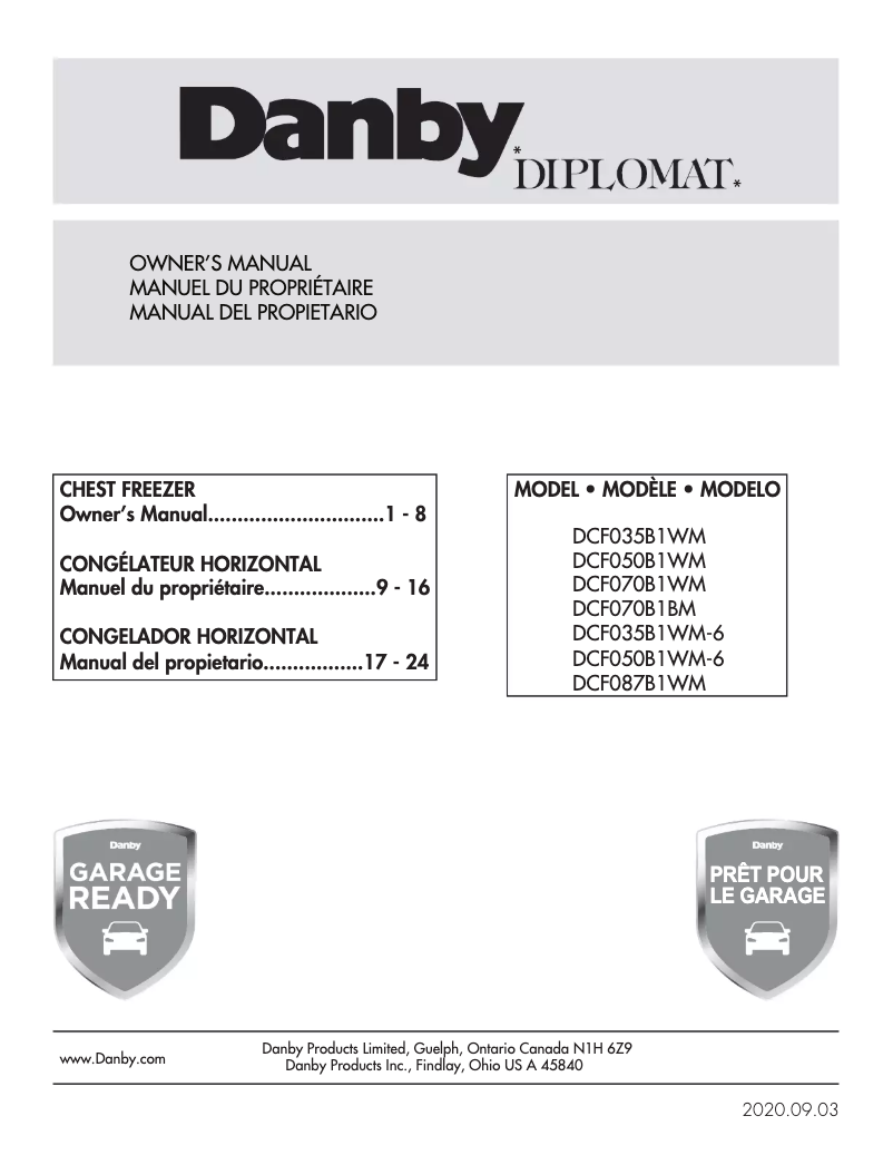 Page 1 de la notice Manuel utilisateur Danby DCF050B1WM