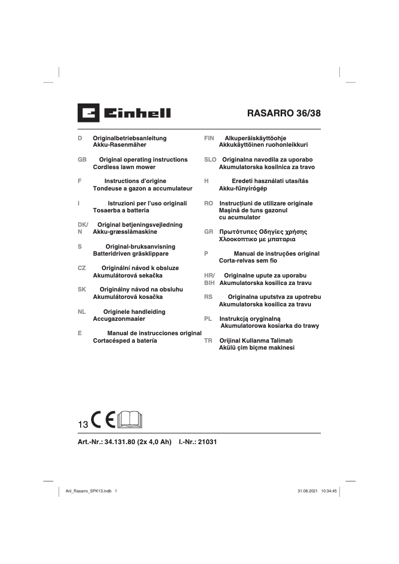 Página 1 del manual Manual de usuario Einhell Rasarro 36/38