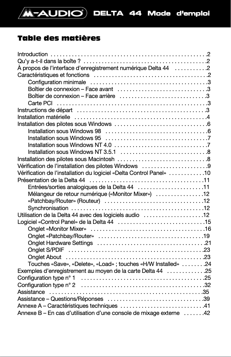 Page 1 de la notice Manuel utilisateur M-Audio Delta 44