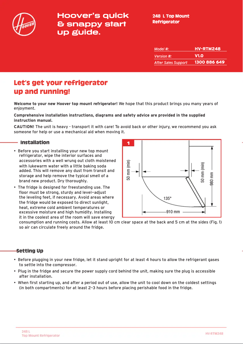 Page n°1 - Guide de démarrage rapide Hoover HV-RTM248