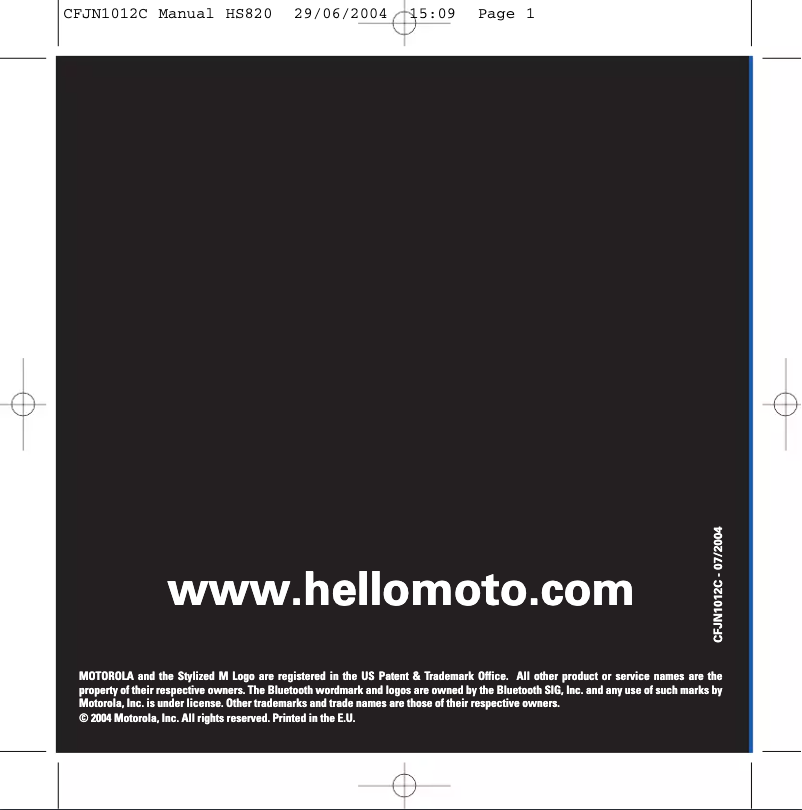Page 1 de la notice Manuel utilisateur Motorola HS820