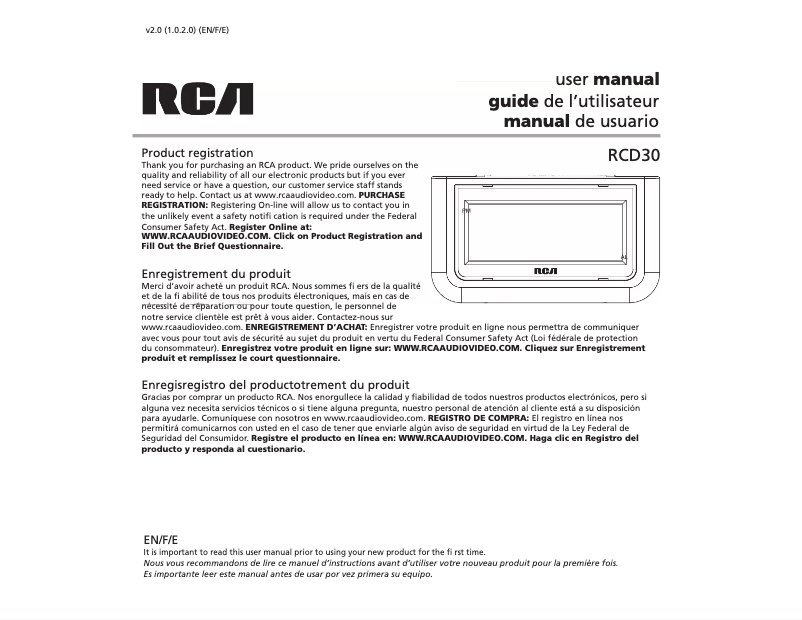 Image de la première page du manuel de l'appareil RCD30