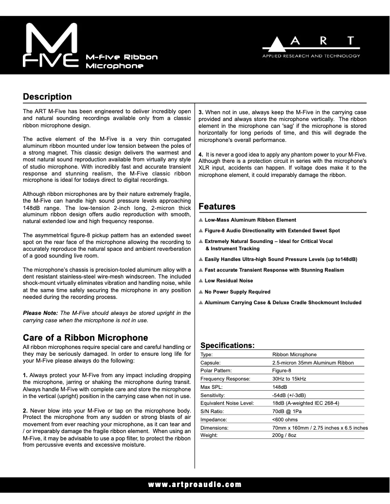 Page 1 de la notice Manuel utilisateur ART M-Five