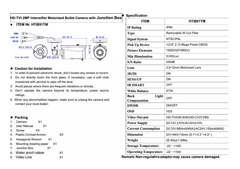 Page 1 de la notice Manuel utilisateur Speco Technologies Intensifier HTIB91TM