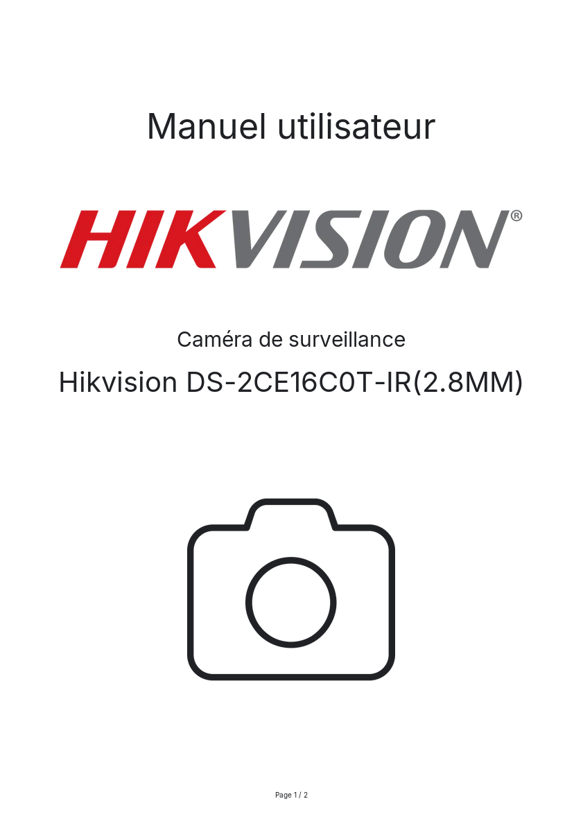 Image de la première page du manuel de l'appareil DS-2CE16C0T-IR(2.8MM)