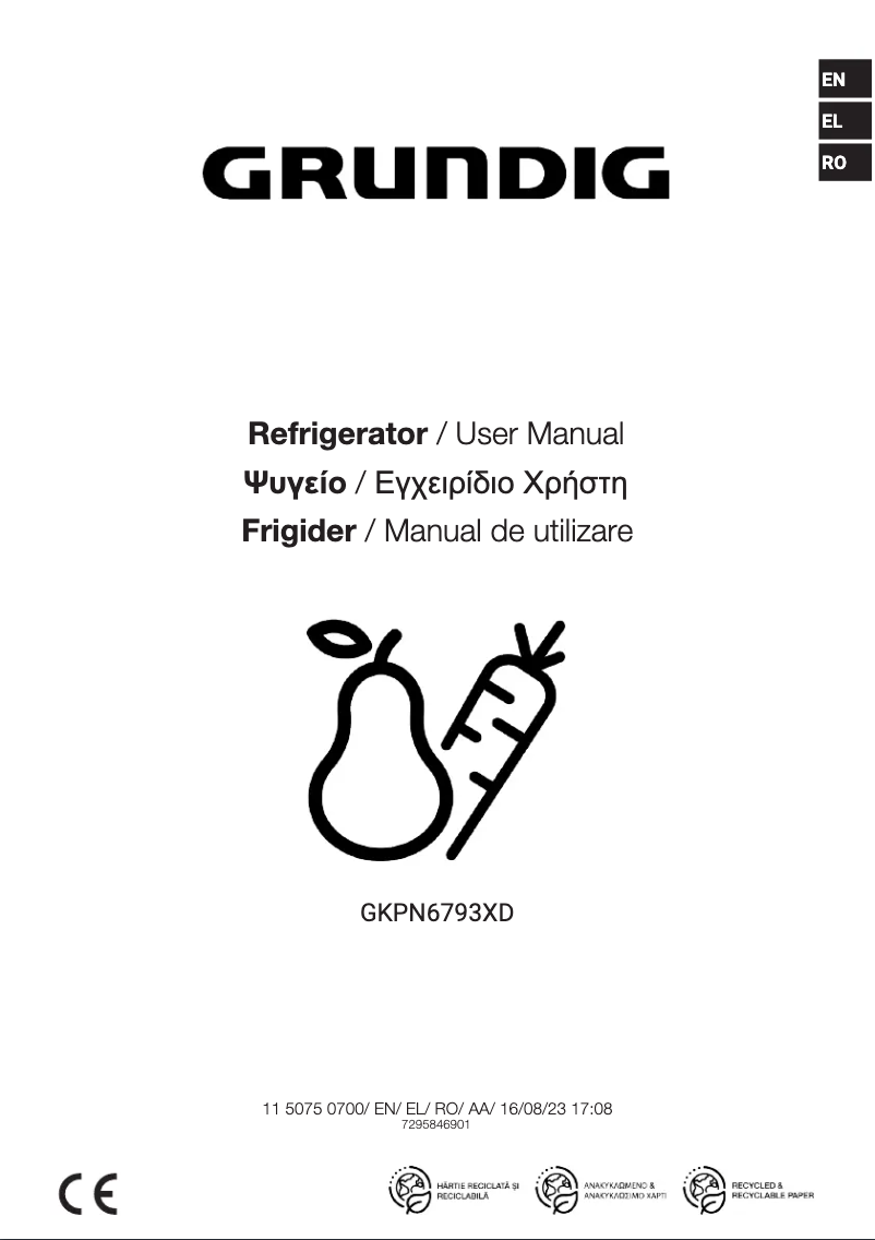 Page 1 de la notice Manuel utilisateur Grundig GKPN6793XD