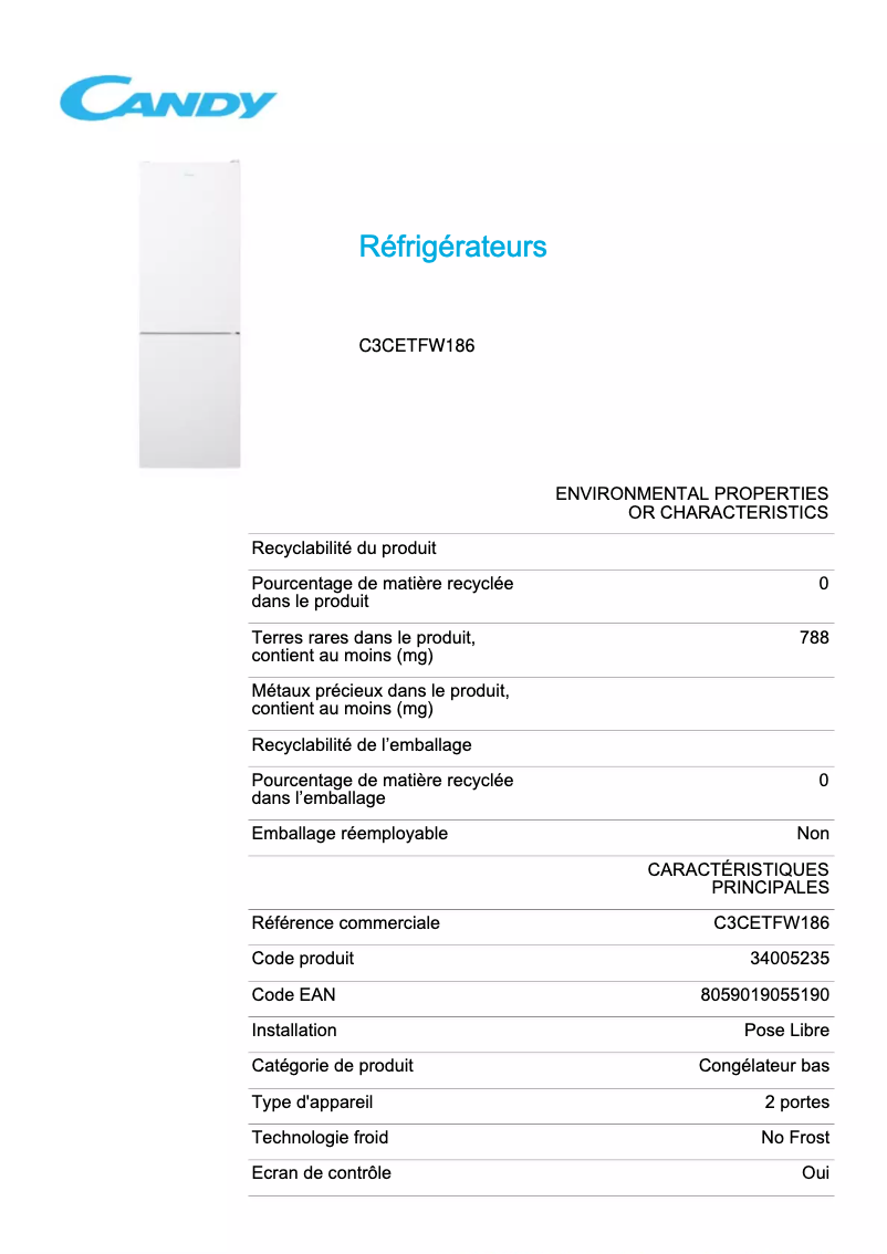 Image de la première page du manuel de l'appareil C3CETFW186