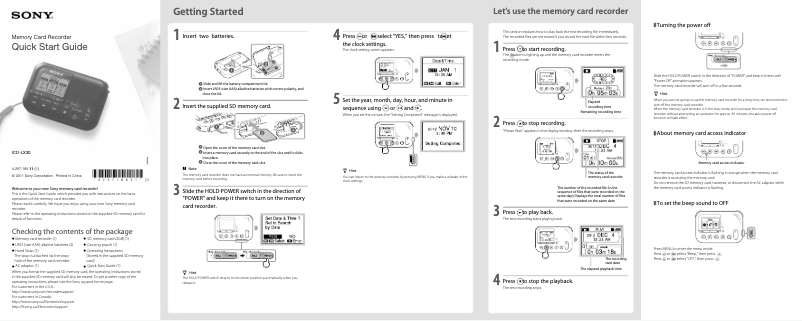 Page n°1 - Guide d'installation Sony ICD-LX30