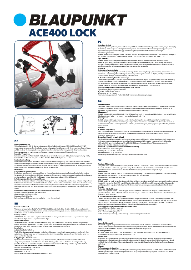 Imagen de la primera página del manual del dispositivo ACE400 Lock